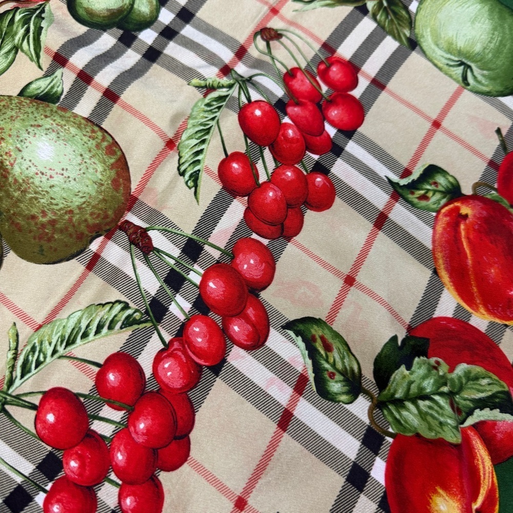 Burberry Vintage Novacheck Plaid Fruit Print Silk Scarf - Picture 5 of 8